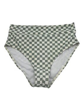 Roco Swim Womens Green Checkered High Rise Basic Bikini Bottom Swimwear Large